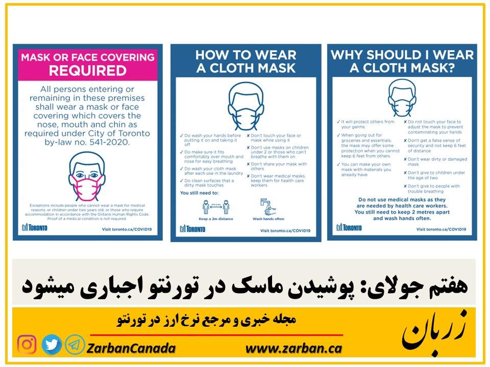 زندگی در تورنتو | هفتم جولای: اجباری شدن پوشیدن ماسک در تورنتو