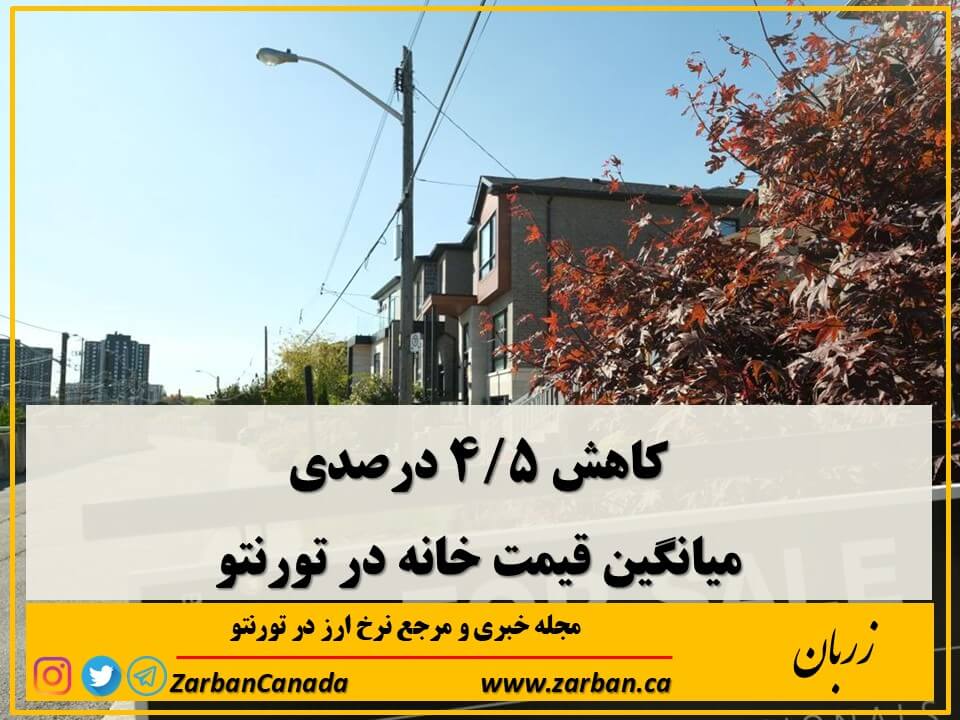 قیمت انواع واحدهای مسکونی تورنتو با 4.5 درصد کاهش به 1,120,879 دلار رسیده است